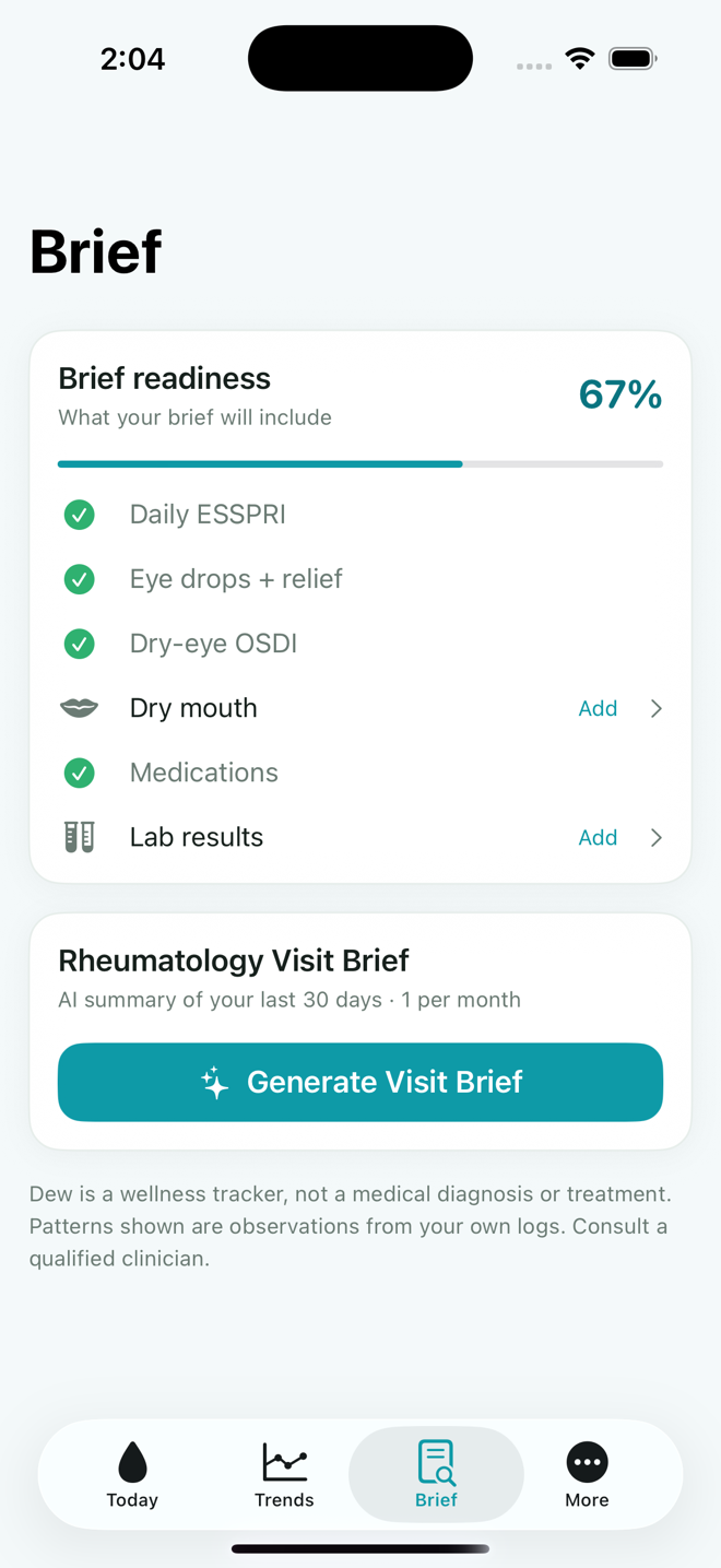 Dew Rheumatology Visit Brief readiness screen