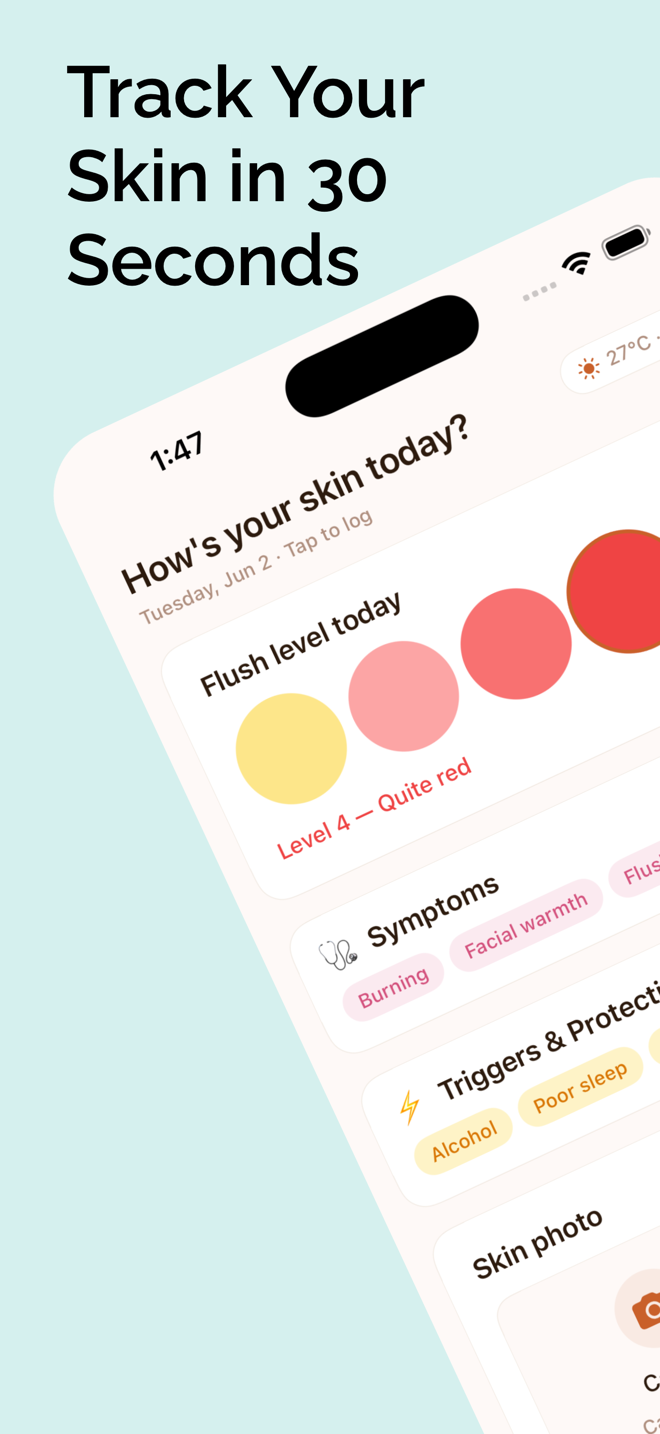 Flarewell daily skin log screen