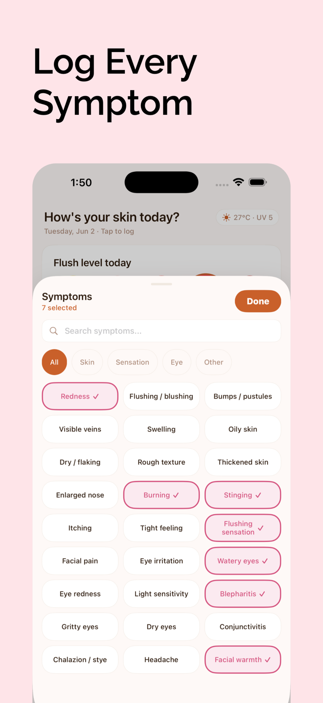Flarewell symptom picker
