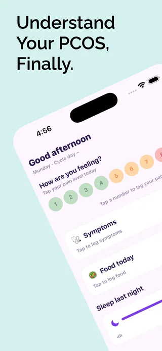 Luna tracking PCOS symptoms, food, sleep and cycle