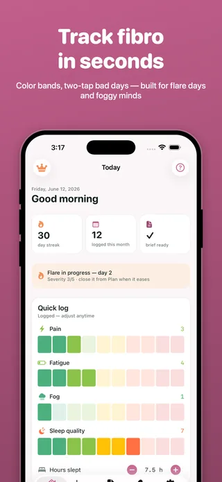 Ember two-tap logging for fibromyalgia flare days
