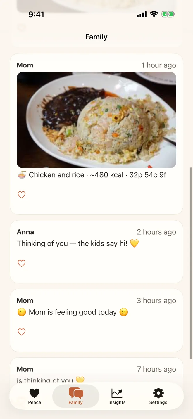 Okaya meal photo card showing dish name and estimated nutrition