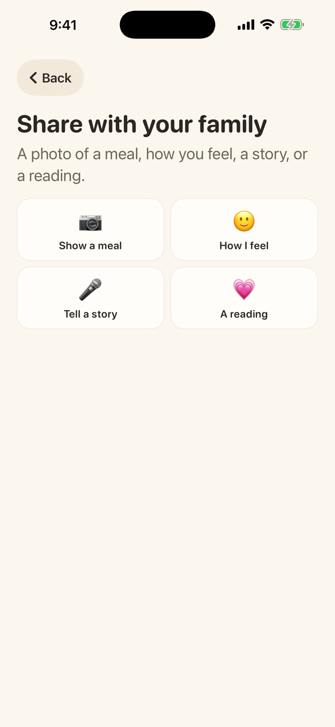 Okaya parent home screen with large I'm okay check-in button